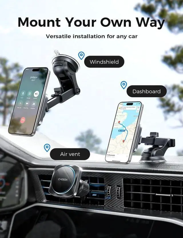 Alt view image 4 of 6 - for 15W Magsafe Car Mount Charger iPhone Wireless Car Charger Magnetic Car Phone Holder Mount Fit iPhone 16 15 14 13 Magsafe Case Vent/Windshield/Dash Phone Mount Holder Fast Cooling Charger