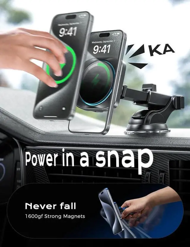 Alt view image 2 of 6 - for 15W Magsafe Car Mount Charger iPhone Wireless Car Charger Magnetic Car Phone Holder Mount Fit iPhone 16 15 14 13 Magsafe Case Vent/Windshield/Dash Phone Mount Holder Fast Cooling Charger