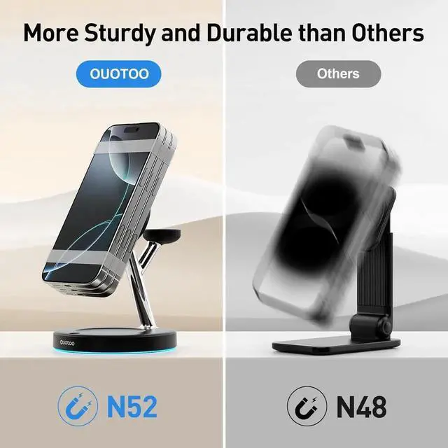 Alt view image 4 of 6 - 2025 3 in 1 Charging Station Compatible with Mag-Safe Charger Wireless Charger Stand for iPhone 16 15 14 13 12 Series Wireless Charging Station for AirPods Wireless Charging Stand for iWatch Series