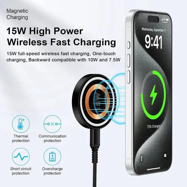 Alt view image 6 of 6 - Wireless Charger Android Fast Charging Pad Wireless Phone Charger for Galaxy S25 S24 Ultra S24+ S24 S23 S22 S21 S20 Magnetic Magsafe Wireless Charger for iPhone 16 Pro Max Plus 15 14