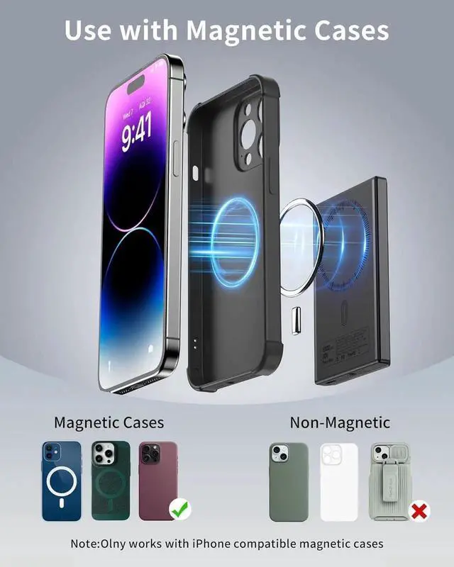 Alt view image 3 of 6 - Portable Charger Power Bank 10000mAh Wireless Charger iPhone with USB C to 20 W PD Fast Charging Cable Mag-Safe Battery Pack Magnetic Charger for iPhone 16/15/14/13/12 Pro/Pro Max/Plus iPad