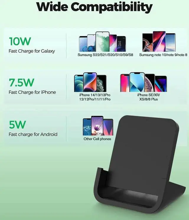 Alt view image 3 of 7 - Wireless Charger YUWISS Wireless Charging Stand Cordless Charger 10/7.5/5W Compatible with iPhone 14 13 12/12 /11Pro Max/XR/XS Max/XS/X/8/8Plus Galaxy S22/S21/S9/S9+/S8/S8+ Note