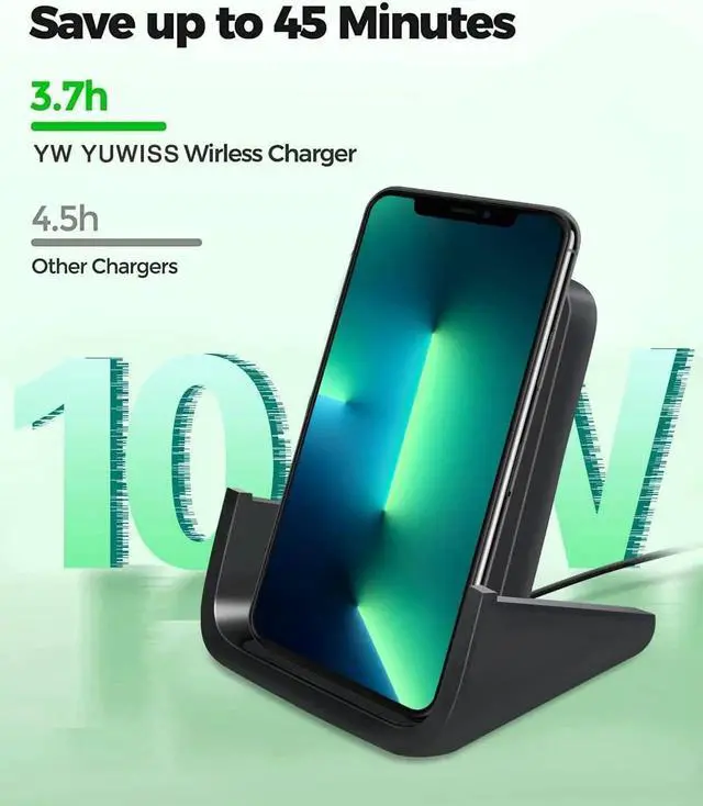 Alt view image 2 of 7 - Wireless Charger YUWISS Wireless Charging Stand Cordless Charger 10/7.5/5W Compatible with iPhone 14 13 12/12 /11Pro Max/XR/XS Max/XS/X/8/8Plus Galaxy S22/S21/S9/S9+/S8/S8+ Note