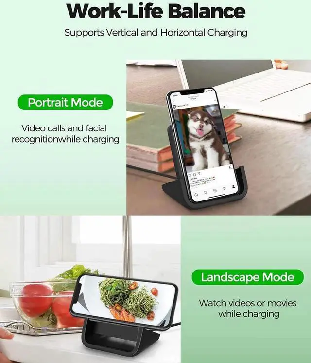 Alt view image 7 of 7 - Wireless Charger YUWISS Wireless Charging Stand Cordless Charger 10/7.5/5W Compatible with iPhone 14 13 12/12 /11Pro Max/XR/XS Max/XS/X/8/8Plus Galaxy S22/S21/S9/S9+/S8/S8+ Note