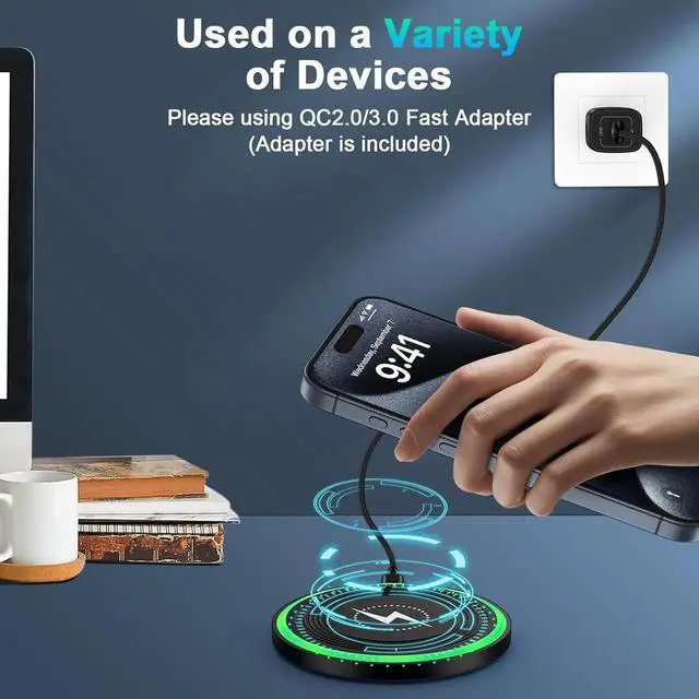 Alt view image 6 of 6 - Wireless Charger Android Phone Fast Charging Pad for Pixel 9 Pro xl/9A/9/8A/7A/8 Pro/7/7 Pro 15W Wireless Charger Station with QC 3.0 Charger for Galaxy S25 Ultra/S24 Ultra/S23/S22/S21/S20/S10