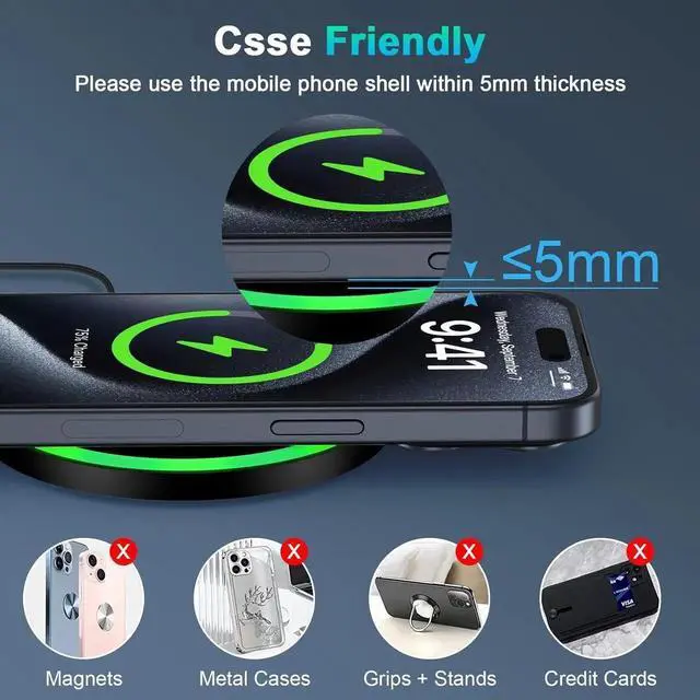 Alt view image 4 of 6 - Wireless Charger Android Phone Fast Charging Pad for Pixel 9 Pro xl/9A/9/8A/7A/8 Pro/7/7 Pro 15W Wireless Charger Station with QC 3.0 Charger for Galaxy S25 Ultra/S24 Ultra/S23/S22/S21/S20/S10