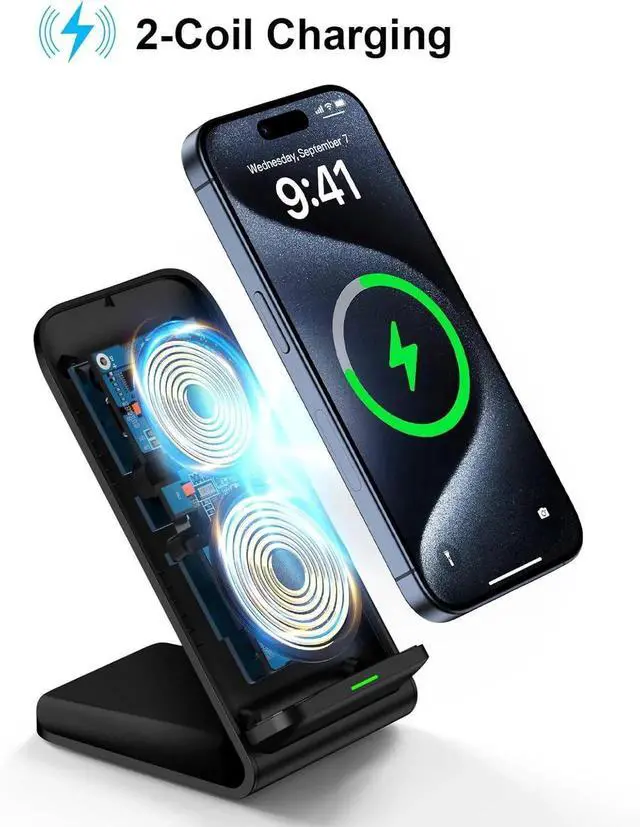 Alt view image 6 of 7 - Wireless Charger Fast Charging Stand Desk Phone Charger Stand Android Charging Station for Galaxy S24 Ultra S24+ S24 S23 FE S22 S21 S20 S10 S9 S8 iPhone 15 Pro Max Plus 14 with Adapter