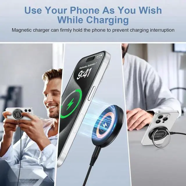 Alt view image 7 of 7 - Magnetic Charger Wireless Fast Charging Pad for Galaxy S25 Ultra/S24 Plus/S23/S22/S21/S20/S10/15W MagSafe Charger Stand for iPhone 16e/16 Pro Max/16/15/14/13/12/Pixel 9 Pro/9a/8a/7a/7