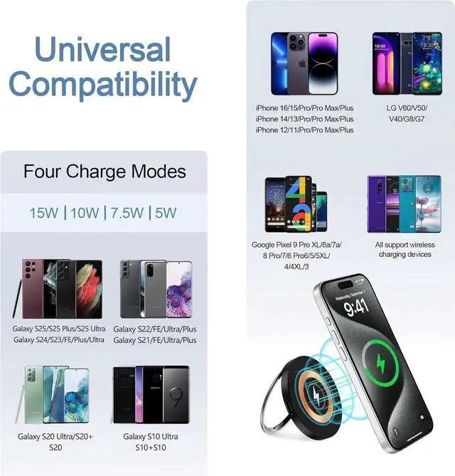 Alt view image 4 of 7 - Magnetic Charger Wireless Fast Charging Pad for Galaxy S25 Ultra/S24 Plus/S23/S22/S21/S20/S10/15W MagSafe Charger Stand for iPhone 16e/16 Pro Max/16/15/14/13/12/Pixel 9 Pro/9a/8a/7a/7