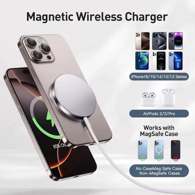 Alt view image 4 of 6 - 2025 Latest Magnetic Wireless Charger for iPhone: Mag Safe Charger Fast Charging Pad Compatible with iPhone 16 15 14 13 12 Pro Max Plus & Airpods 2 3 4Pro(3 Pack)