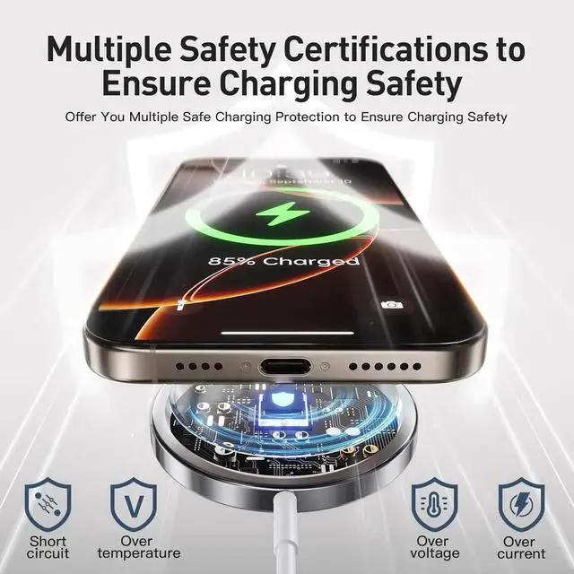 Alt view image 6 of 6 - 2025 Latest Magnetic Wireless Charger for iPhone: Mag Safe Charger Fast Charging Pad Compatible with iPhone 16 15 14 13 12 Pro Max Plus & Airpods 2 3 4Pro(3 Pack)