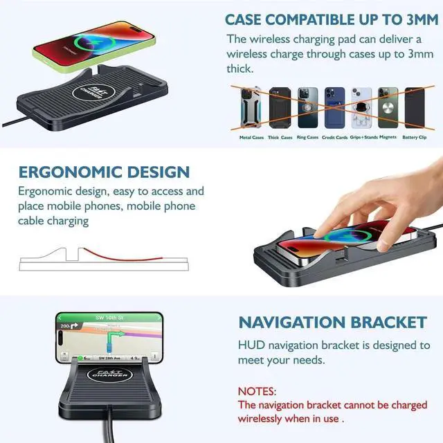 Alt view image 2 of 5 - Wireless Charger Car Charging Pad Non-slip 15W 10W 7.5W Fast Charger Mount Adapter for iPhone 13 12 Pro Max 11 8 Plus X XR Xs LG G8 Note 20 10 Galaxy S10 S20 S21 S22 S23 S24 S25 Android Phones