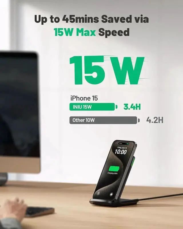 Alt view image 3 of 5 - Wireless Charger 15W Fast Qi Certified Wireless Charging Station with Sleep-Friendly Adaptive Light Compatible with iPhone 16 15 14 13 Pro XS 8 Plus Galaxy S25 S24 S23 Note 20 Google etc