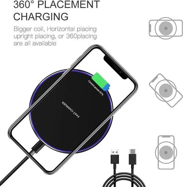 Alt view image 6 of 6 - Fast Wireless Charger 20W Max Wireless Charging Pad Compatible with iPhone 16/16 Pro/15/14/13/12/SE/11/XS Max/XR AirPodsWireless Charge Mat for Galaxy S25/S24/Note Pixel/LG G8