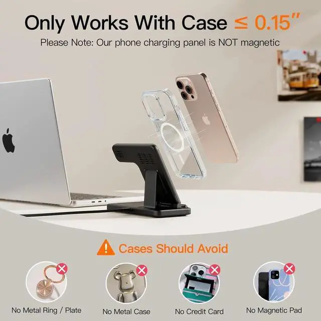 Alt view image 2 of 7 - 2025 3 in 1 Wireless Charger for iPhone 16 15 14 13 12 11 XR 8 Charging Station for Watch 10/9/Ultra/8/7/SE/6/5/4 & AirPods Series Wireless Charging Station for Multiple Devices