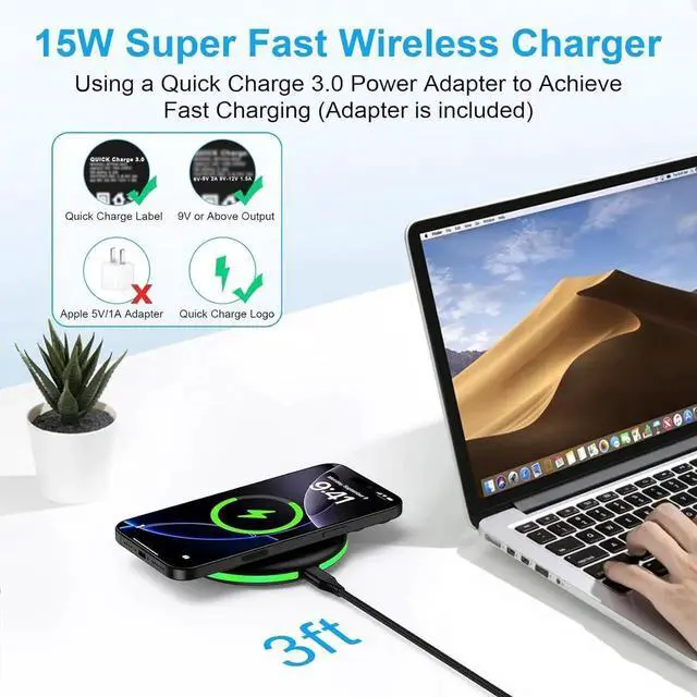 Alt view image 5 of 7 - Wireless Charger Fast Charging Pad for Galaxy S25 Ultra/S25 Plus/S24 FE/S24Ultra/S23/S22/S21/S20 15W Android Phone Wireless Charging Station with Adapter for Google Pixel 9a 9 Pro XL 8