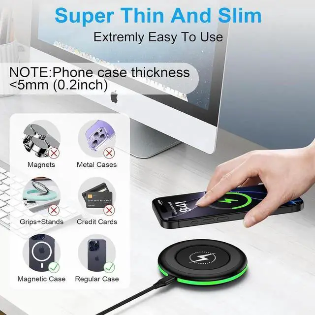 Alt view image 3 of 7 - Wireless Charger Fast Charging Pad for Galaxy S25 Ultra/S25 Plus/S24 FE/S24Ultra/S23/S22/S21/S20 15W Android Phone Wireless Charging Station with Adapter for Google Pixel 9a 9 Pro XL 8