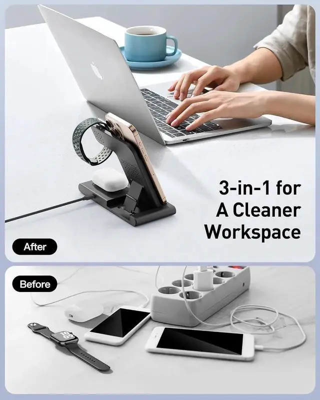 Alt view image 3 of 7 - 2025 Traveling Portable Wireless Fast Charger for & Android Charging Station 3 in 1 Charging for iPhone 16 15 14 13 12 Watch Series & Air pods 4 3 2 Pro Galaxy-Gifts for Family