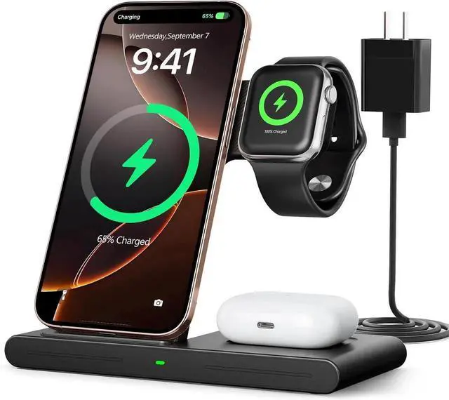 Main image of 2025 Traveling Portable Wireless Fast Charger for & Android Charging Station 3 in 1 Charging for iPhone 16 15 14 13 12 Watch Series & Air pods 4 3 2 Pro Galaxy-Gifts for Family