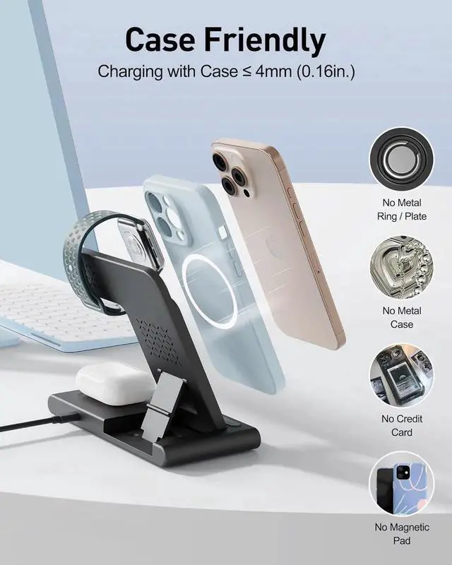 Alt view image 4 of 7 - 2025 Traveling Portable Wireless Fast Charger for & Android Charging Station 3 in 1 Charging for iPhone 16 15 14 13 12 Watch Series & Air pods 4 3 2 Pro Galaxy-Gifts for Family