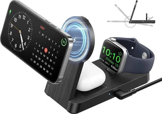 Main image of 3 in 1 Magnetic Wireless for iPhone Charging Station: Foldable Portable Charger for iPhone 16-12 Pro Max & Watch & AirPods for Multiple Devices Charger for Home Office&Travel