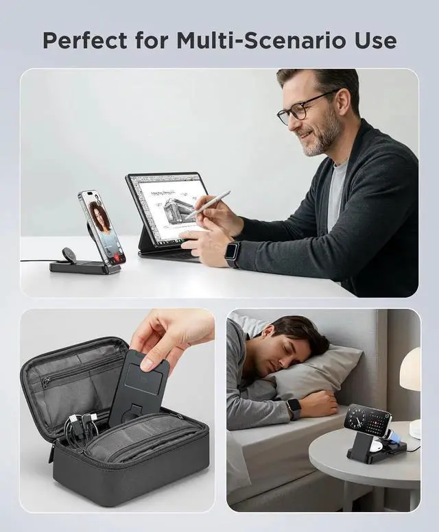 Alt view image 6 of 6 - 3 in 1 Magnetic Wireless for iPhone Charging Station: Foldable Portable Charger for iPhone 16-12 Pro Max & Watch & AirPods for Multiple Devices Charger for Home Office&Travel