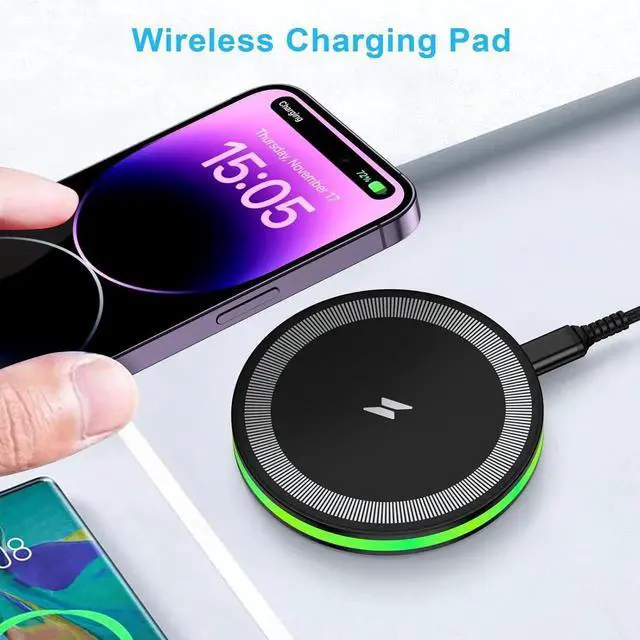 Alt view image 5 of 7 - Wireless Fast Charger Android Phone Charging Pad Wireless Charging Station for Galaxy S25 Ultra S25 Plus S24 S23 S22 S21 S20 S10 iPhone 16 Pro Max Plus 15 14 with QC 3.0 Power Adapter