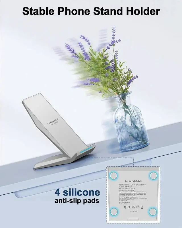 Alt view image 2 of 6 - Fast Wireless Charger Qi Certified Wireless Charging Stand Compatible iPhone 16/16 Plus/16 Pro/16 Pro Max/15/14/13/12 Galaxy S25/S24/S23/S22/S21/S20/Note 20 Ultra and Qi-Enabled Phone