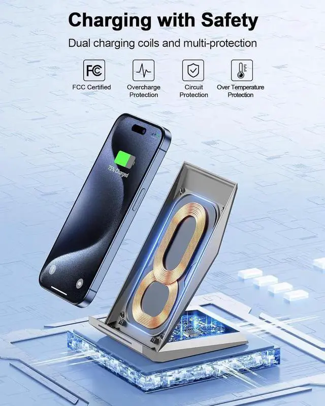 Alt view image 5 of 6 - Fast Wireless Charger Qi Certified Wireless Charging Stand Compatible iPhone 16/16 Plus/16 Pro/16 Pro Max/15/14/13/12 Galaxy S25/S24/S23/S22/S21/S20/Note 20 Ultra and Qi-Enabled Phone