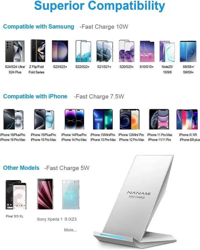 Alt view image 4 of 6 - Fast Wireless Charger Qi Certified Wireless Charging Stand Compatible iPhone 16/16 Plus/16 Pro/16 Pro Max/15/14/13/12 Galaxy S25/S24/S23/S22/S21/S20/Note 20 Ultra and Qi-Enabled Phone