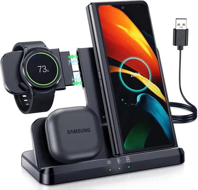 Main image of Wireless Charger for 3 in 1 Wireless Charging Station for Galaxy Watch Charger Compatible for S25 Ultra Plus S24 S23 S22 S21 Z Fold Flip 7/6/5/4 Galaxy Watch 8/7/6/5 Pro/4/3(Black)
