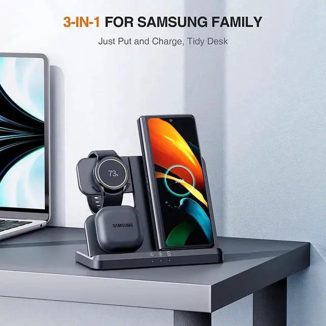 Alt view image 4 of 6 - Wireless Charger for 3 in 1 Wireless Charging Station for Galaxy Watch Charger Compatible for S25 Ultra Plus S24 S23 S22 S21 Z Fold Flip 7/6/5/4 Galaxy Watch 8/7/6/5 Pro/4/3(Black)