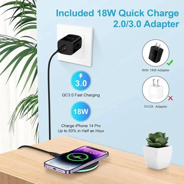 Alt view image 2 of 6 - Wireless Charger Fast Charging Pad for Galaxy S25 Ultra S24 FE S23 FE Ultra S22 S21 S20 Z Fold7 6 15W Wireless Charging Station with QC3.0 Adapter for iPhone 16 15 Pro 14 Google Pixel 9 pro 8