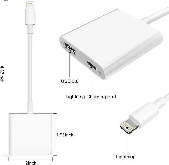 Alt view image 5 of 7 - Lightning to USB3 Camera Adapter with Charging Port Lightning Female USB OTG Cable Adapter for Select iPhone iPad Models Support Connect Camera Card Reader USB Flash Drive MIDI Keyboard (WHITE)