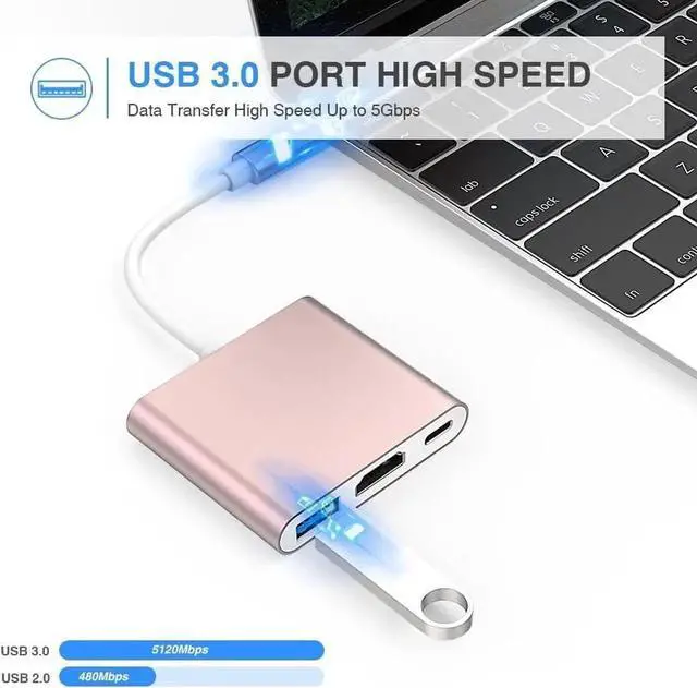 Alt view image 3 of 6 - JAENFONG USB-C to HDMI Adapter 4K USB Hub with 100W PD Charging USB-A 3.0 Port Multiport Adapter for MacBook Chromebook iPad Surface TV Monitor and More