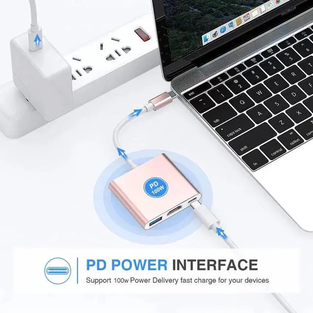 Alt view image 6 of 6 - JAENFONG USB-C to HDMI Adapter 4K USB Hub with 100W PD Charging USB-A 3.0 Port Multiport Adapter for MacBook Chromebook iPad Surface TV Monitor and More
