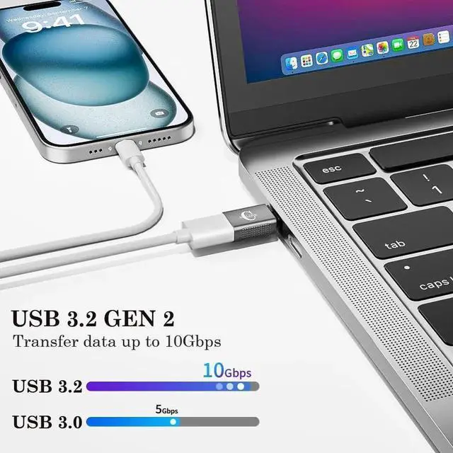 Alt view image 4 of 7 - JAENFONG 10Gbps USB C to USB Adapter (2 Pack) USB 3.2 Gen 2 Fit Side by Side USB C Male to USB A Female Converter for iPhone 16 15 Series iPad MacBook and More Type C Devices