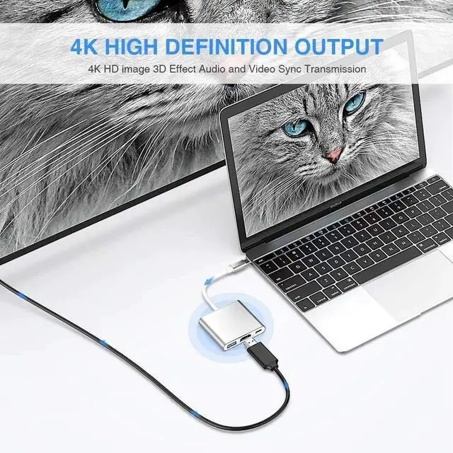 Alt view image 3 of 6 - JAENFONG USB-C to HDMI Adapter 4K USB Hub with 100W PD Charging USB-A 3.0 Port Multiport Adapter for MacBook Chromebook iPad Surface TV Monitor and More