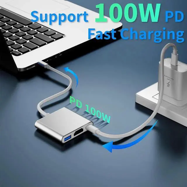 Alt view image 7 of 7 - JAENFONG USB C to HDMI Adapter 4K HDMI to USB-C Adapter with 100W PD and USBA 3.0 Port USBC Hub Multiport Adapter Compatible with MacBook Pro/Air iPad Pro/Air XPS iPhone 15 Pro/Max Android and More