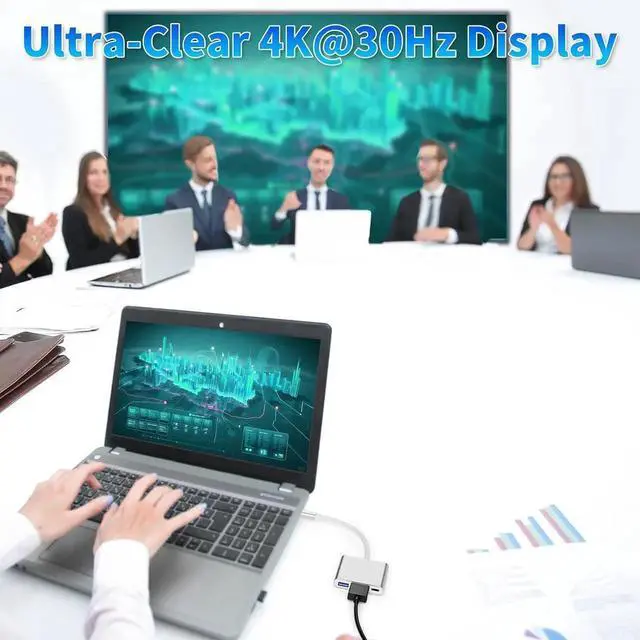 Alt view image 3 of 7 - JAENFONG USB C to HDMI Adapter 4K HDMI to USB-C Adapter with 100W PD and USBA 3.0 Port USBC Hub Multiport Adapter Compatible with MacBook Pro/Air iPad Pro/Air XPS iPhone 15 Pro/Max Android and More