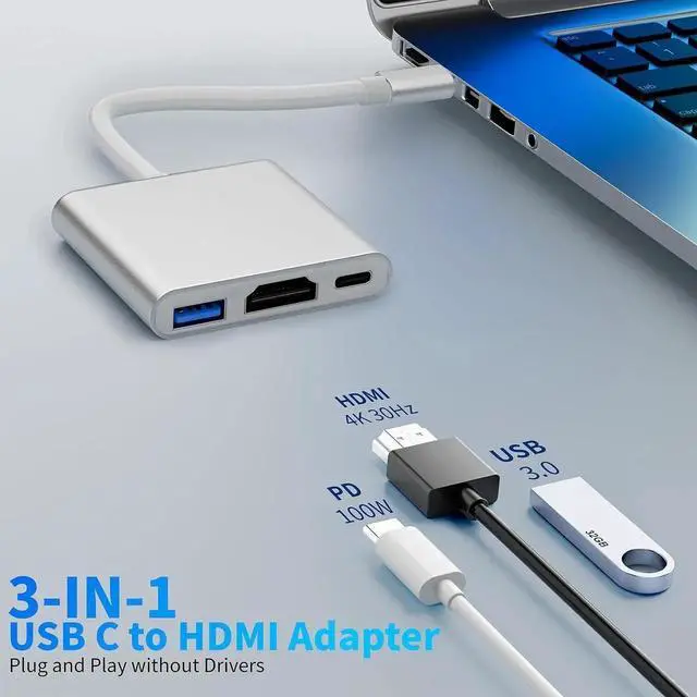 Alt view image 6 of 7 - JAENFONG USB C to HDMI Adapter 4K HDMI to USB-C Adapter with 100W PD and USBA 3.0 Port USBC Hub Multiport Adapter Compatible with MacBook Pro/Air iPad Pro/Air XPS iPhone 15 Pro/Max Android and More