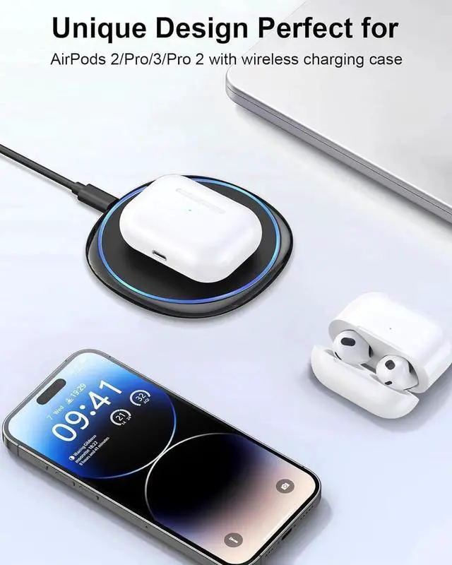 Alt view image 2 of 7 - Fast Wireless Charger 7.5W Qi Certified Charging Pad with PD3.0 Adapter USB Charger for iPhone 16/16 Plus/16 Pro/16 Pro Max/15/14/13/12/Airpods 2 10W for S25 S24 S23 S22 S21/Note 20