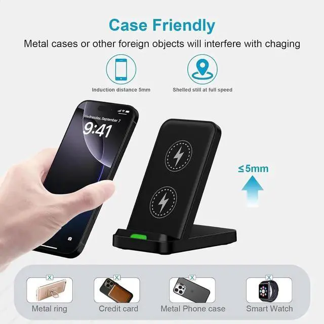 Alt view image 4 of 7 - 15W S25 Wireless Charger Fast Charging Stand for Galaxy S25 Ultra/S25 Plus/S24 Ultra/Z Flip7/Fold7 Android Wireless Charging Station with QC Adapter for Pixel 9/9 Pro XL/Fold/8/7 Pro iPhone 16