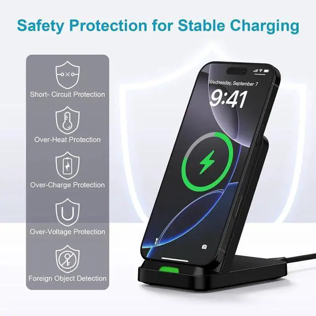 Alt view image 7 of 7 - 15W S25 Wireless Charger Fast Charging Stand for Galaxy S25 Ultra/S25 Plus/S24 Ultra/Z Flip7/Fold7 Android Wireless Charging Station with QC Adapter for Pixel 9/9 Pro XL/Fold/8/7 Pro iPhone 16