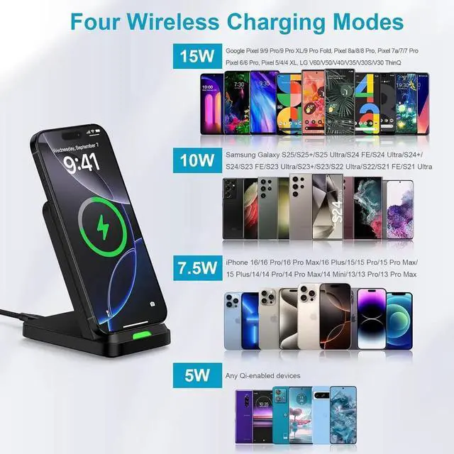 Alt view image 2 of 7 - 15W S25 Wireless Charger Fast Charging Stand for Galaxy S25 Ultra/S25 Plus/S24 Ultra/Z Flip7/Fold7 Android Wireless Charging Station with QC Adapter for Pixel 9/9 Pro XL/Fold/8/7 Pro iPhone 16
