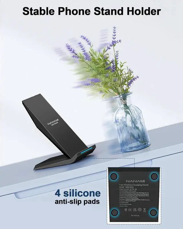 Alt view image 6 of 6 - Fast Wireless Charger 15W Qi Certified Wireless Charging Stand Compatible iPhone 16/15/15 Pro/15 Plus/15 Pro Max/14/14 Pro/13/12 for Galaxy S25/S24/S23/S22/S21 and Qi-Enabled Phone