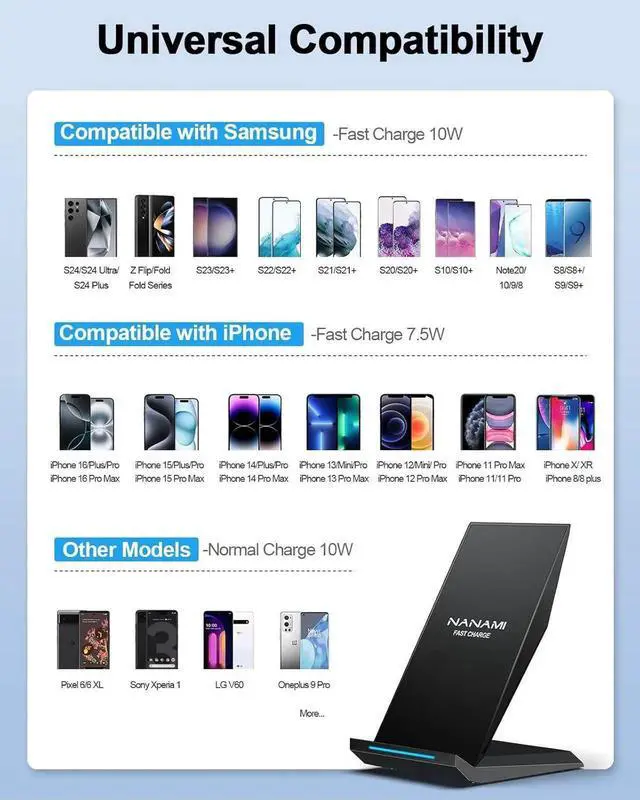 Alt view image 5 of 6 - Fast Wireless Charger 15W Qi Certified Wireless Charging Stand Compatible iPhone 16/15/15 Pro/15 Plus/15 Pro Max/14/14 Pro/13/12 for Galaxy S25/S24/S23/S22/S21 and Qi-Enabled Phone