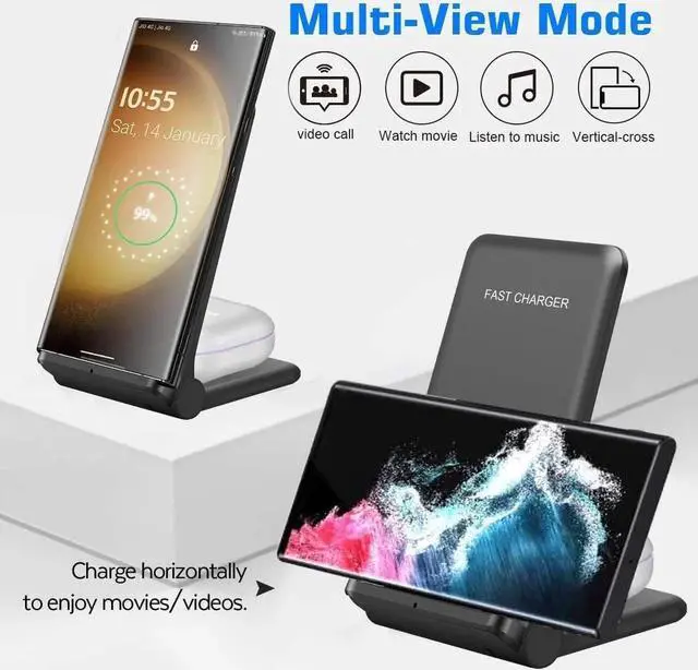 Alt view image 5 of 7 - 2 in 1 Wireless Charger Foldable 20W Fast Wireless Charging Stand Compatible with iPhone 16/16 Pro/15/14/13/12/X/AirPods Dual Phone Induction Charge Station for Pixel Xperia LG(No Plug)