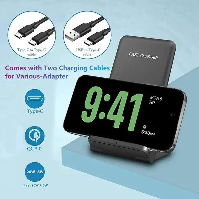 Alt view image 7 of 7 - 2 in 1 Wireless Charger Foldable 20W Fast Wireless Charging Stand Compatible with iPhone 16/16 Pro/15/14/13/12/X/AirPods Dual Phone Induction Charge Station for Pixel Xperia LG(No Plug)