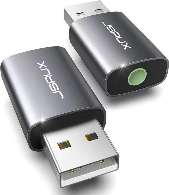 Main image of JAENFONG 2 Pack USB to 3.5mm Jack Audio Adapter JSAUX USB to Audio Aux Adapter External Stereo Sound Card TRRS Female Headset for PS4 PS5 Headphone Mac Linux Laptop Desktops Docking Station